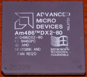 AMD Am486 DX2-80 CPU (A80486DX2-80) Win-Logo (ohne NV8T oder V8T Kennung) cPGA-168, Sockel 2/3 Malaysia 1994